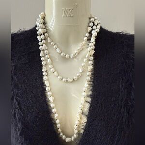 Vintage Elegant Costume White Pearl Necklace, 27” long continuous no lock.